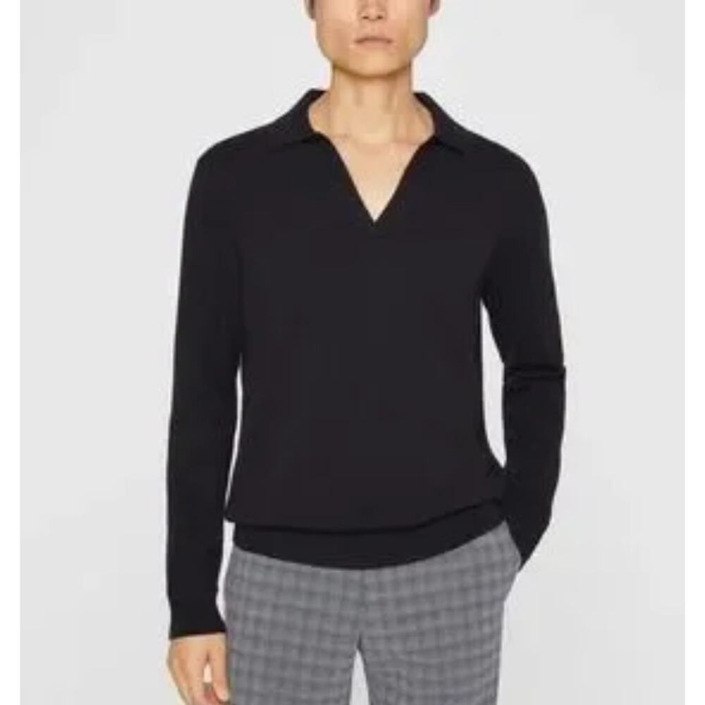 Club‎ Monaco Rib-Knit Luxe Johnny Collar Sweater Black Size Large